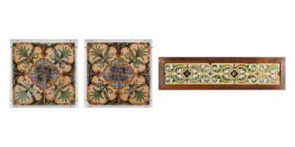 Three panels containing ancient tiles, 19th-20th centuries
