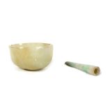 Jadeite mouthpiece and jade bowl, China, 20th century