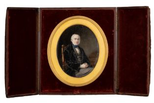 Miniature representing a seated gentleman, in a case, 19th century