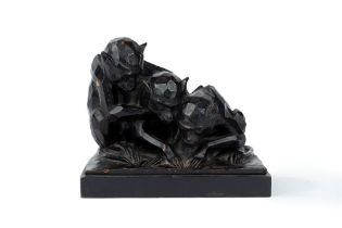 Guido Cacciapuoti (Napoli 1892-1953) - Terracotta sculpture with black patina representing three mo