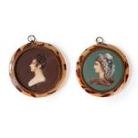 Pair of miniatures representing two profiles of women, 18th century