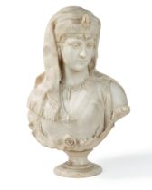 Important orientalist alabaster bust representing an odalisque, early 20th century