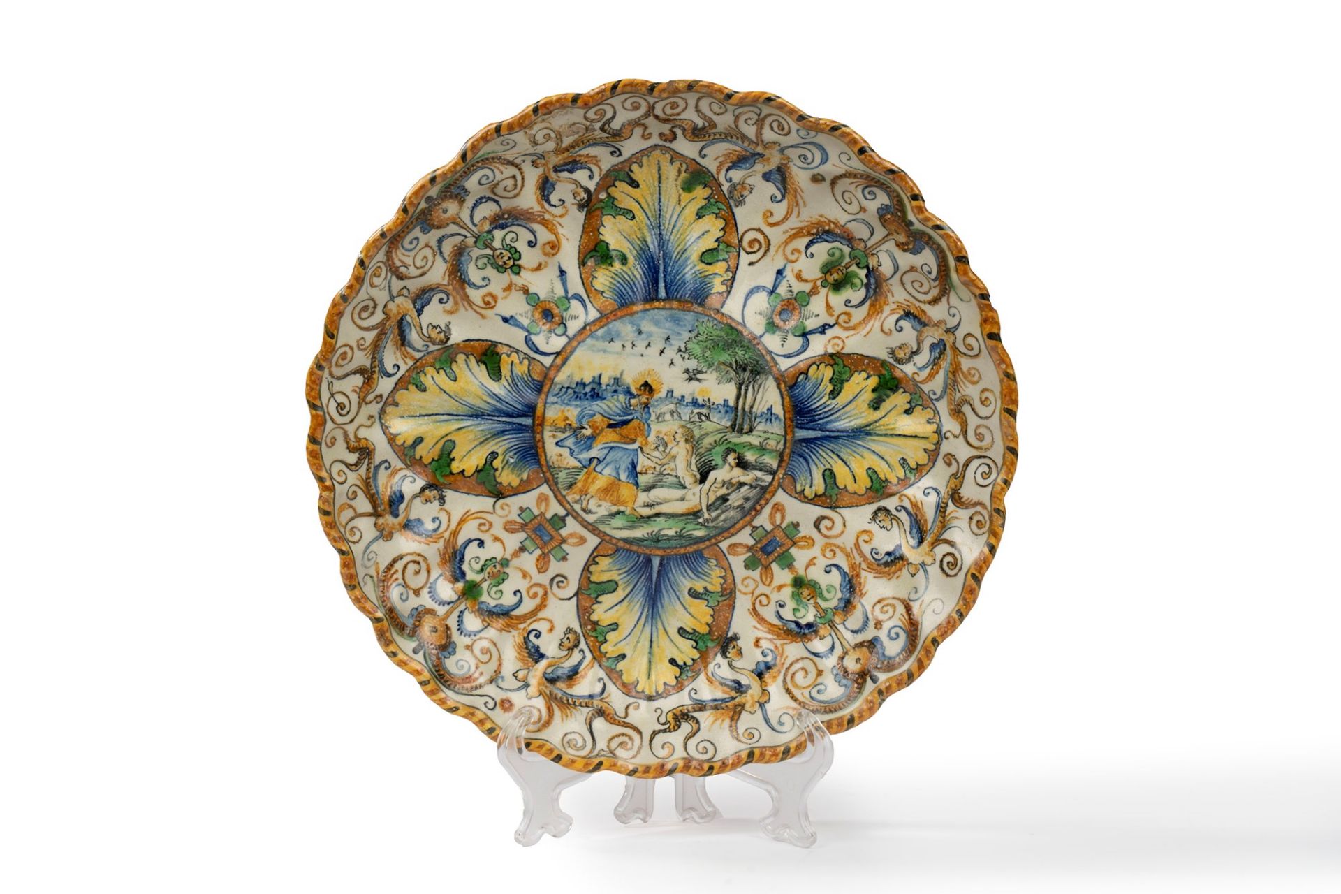 Neo-Renaissance-style majolica crespina representing the Creation of Eve, 18th century