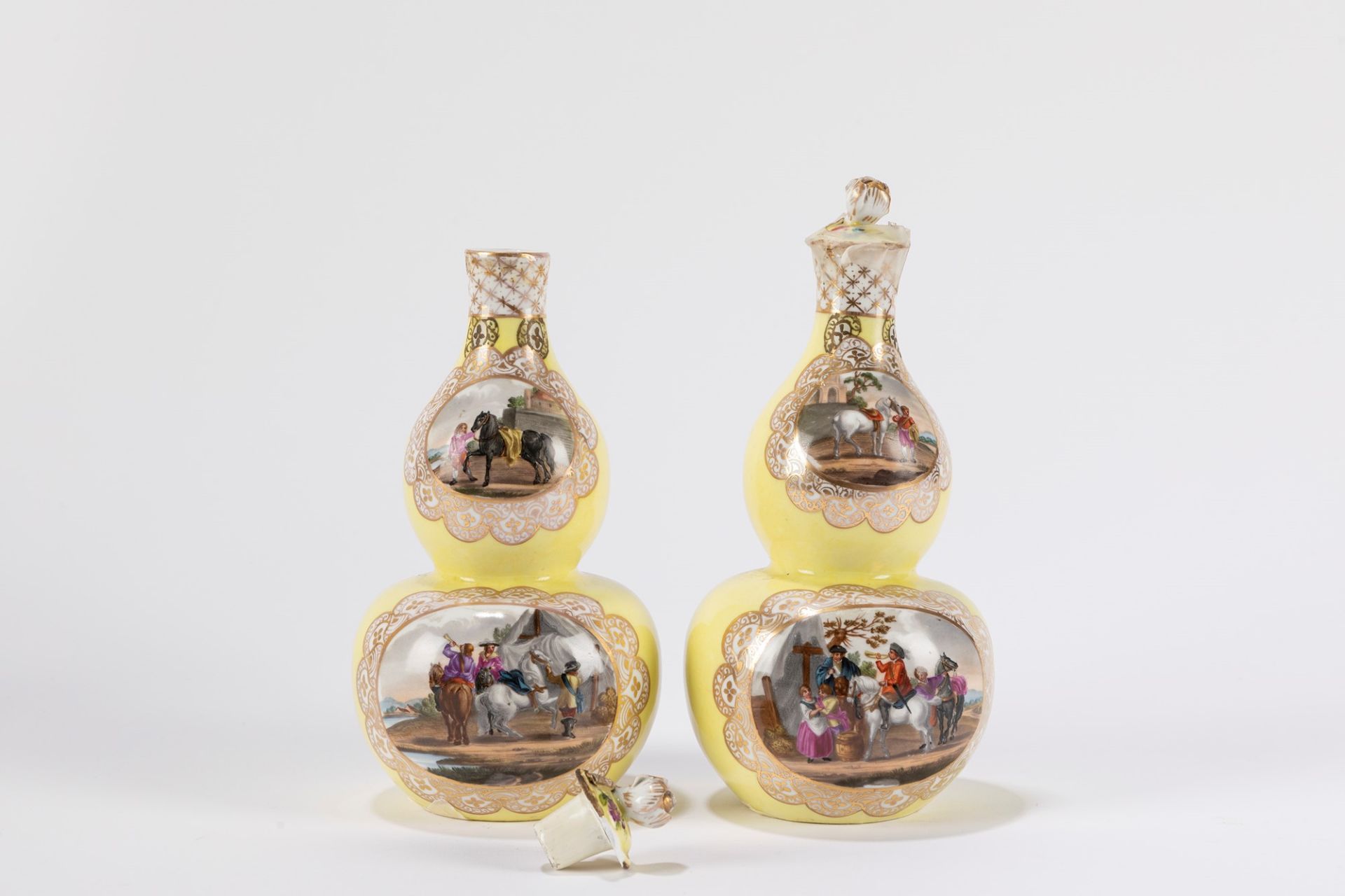 Pair of double gourd vases in yellow porcelain; early 20th century - Image 2 of 2