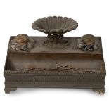 Bronze inkwell with two glass ink holders, 19th century