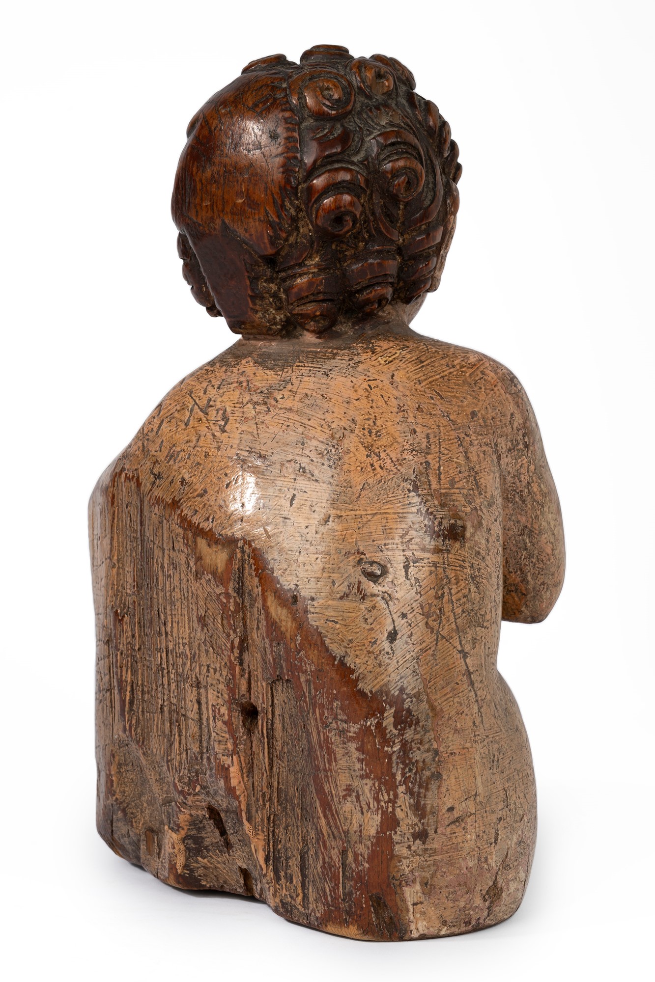 Polychrome wooden sculpture representing Baby Jesus with globe, 17th century - Image 3 of 6