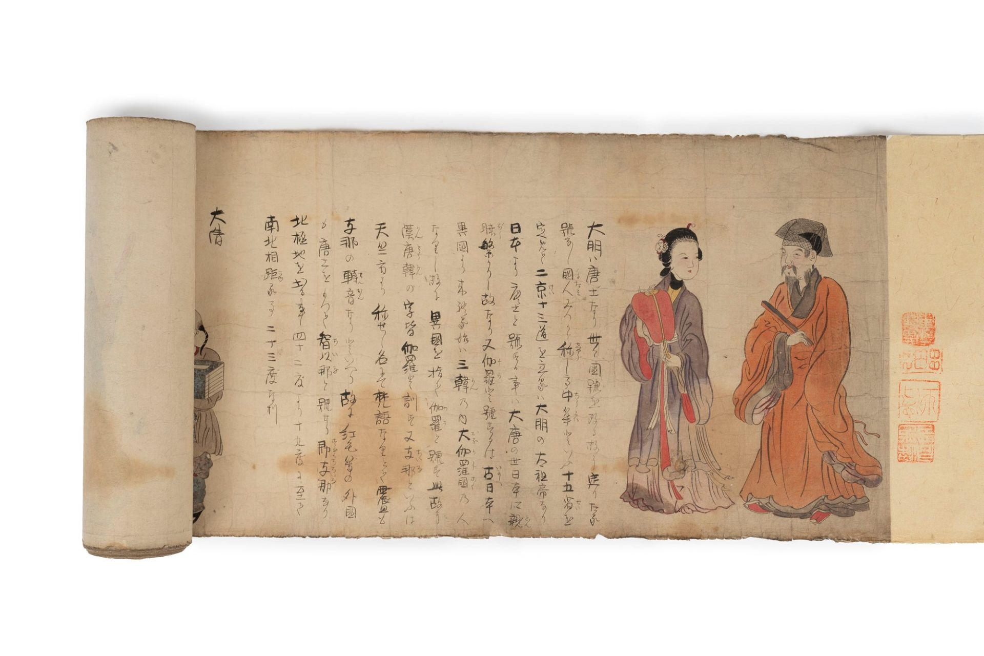 Emakimono painted on paper representing characters and customs of the various populations of the wor