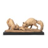 Guido Cacciapuoti (Napoli 1892-1953) - Terracotta sculpture representing two foxes fighting, first