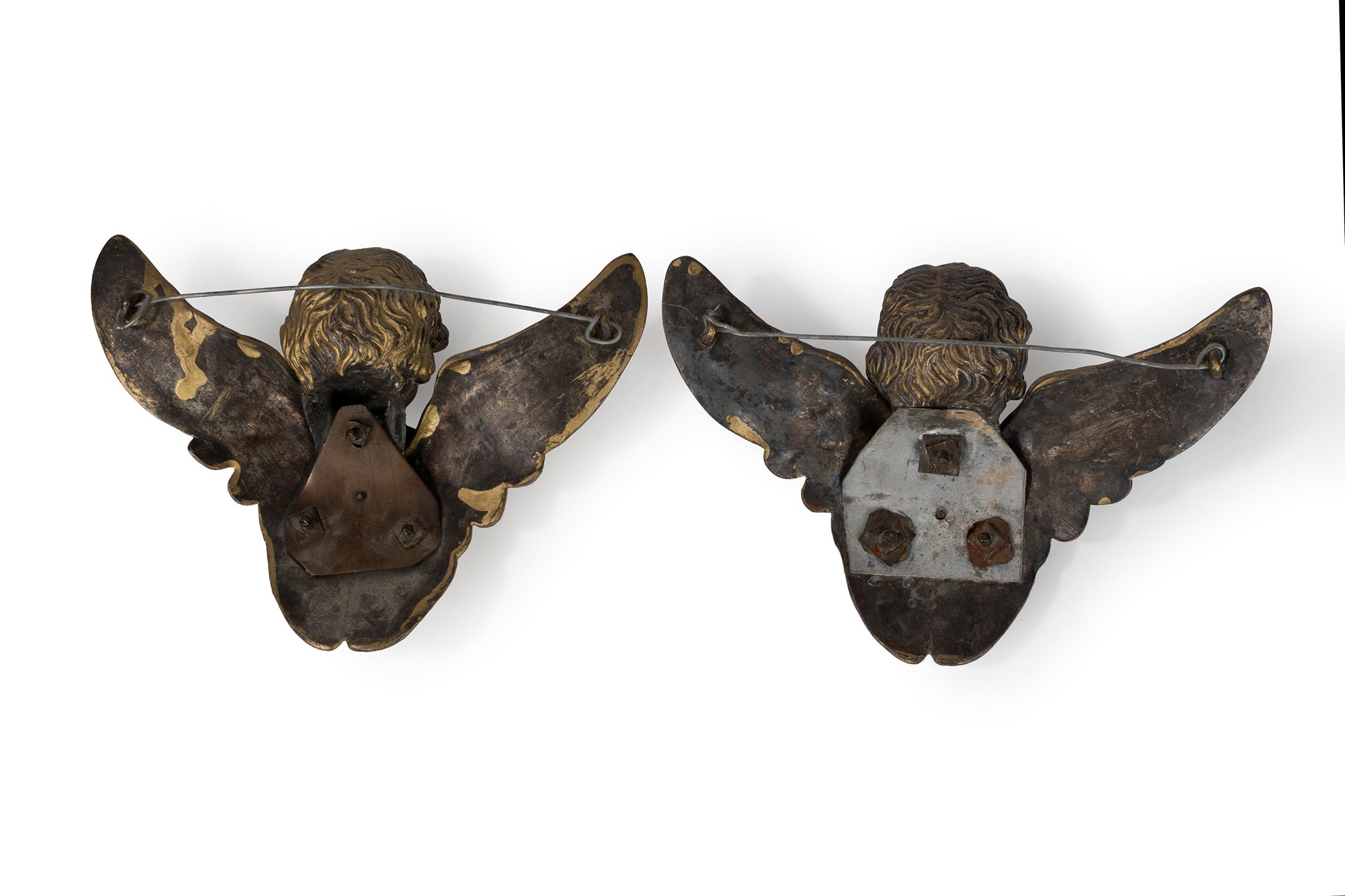 Pair of gilt and silvered bronze cherub heads, 19th century - Image 3 of 5