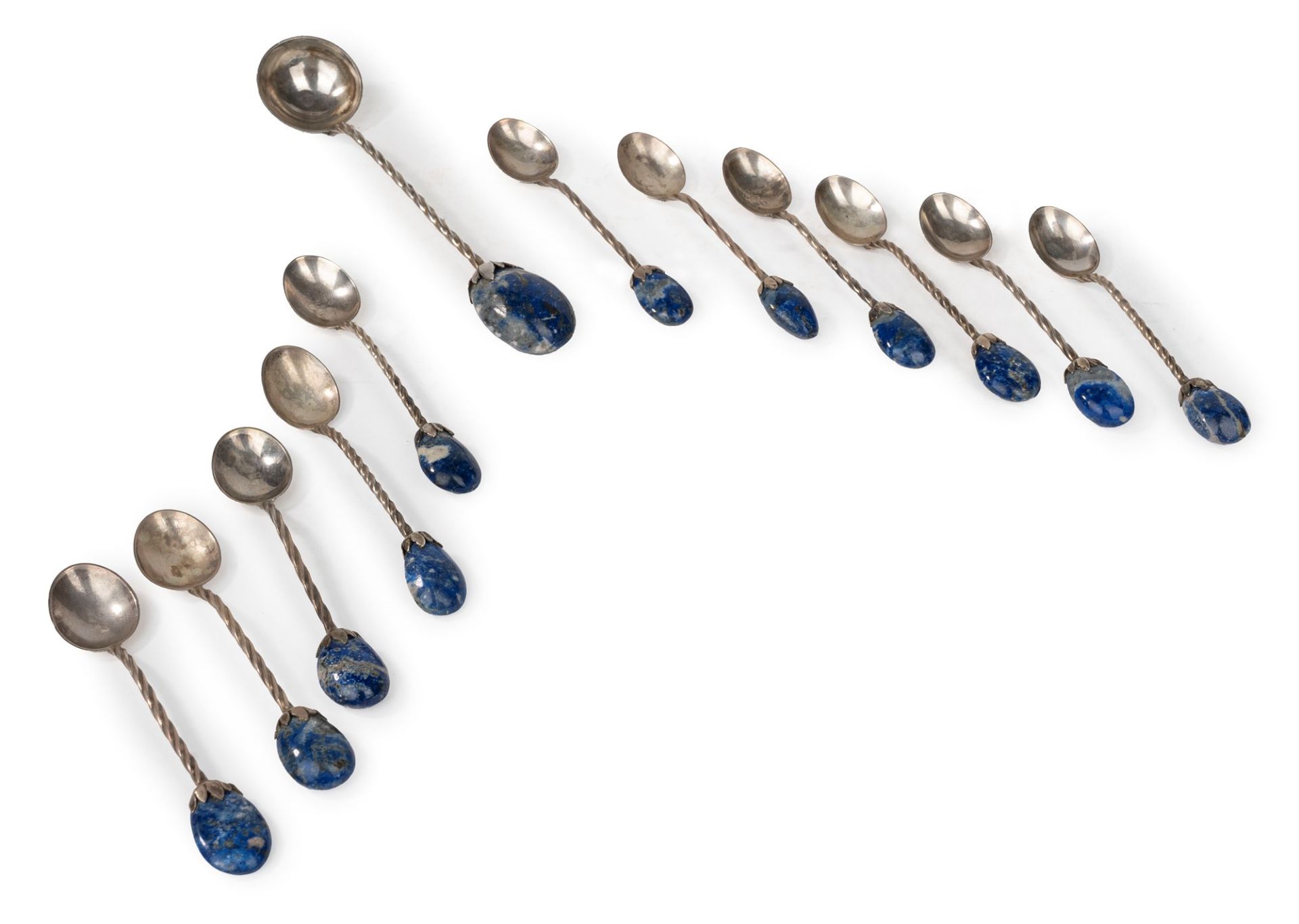 Eleven teaspoons and a small ladle in silver and lapis lazuli, 17th century