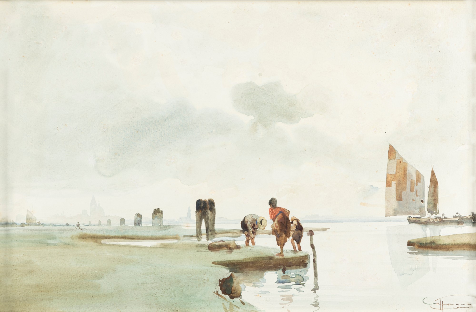 Aurelio Craffonara (Gallarate 1875-Genova 1945) - On the Venetian lagoon, 1914