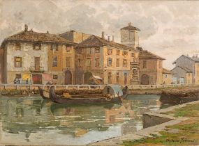 Arturo Ferrari (Milano 1861-1932) - Milano, Naviglio Vallone