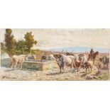 Attribuito a Enrico Coleman (Roma 1846-1911) - Buttero with oxen