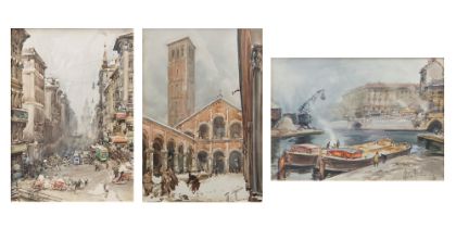 Aldo Raimondi (Roma 1902-Milano 1998) - Views of Milan: Sant'Ambrogio; the Darsena; towards the Cas