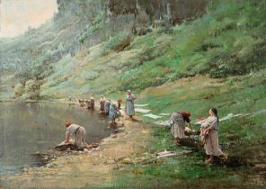 Paolo Sala (Milano 1859-1924) - Laundresses at Lago di Mergozzo