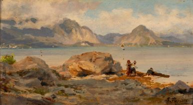 Silvio Poma (Trescore Balneario 1840-Turate 1932) - Noon at the lake (Feriolo)