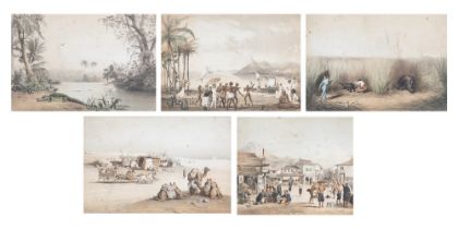 Lot consisting of five prints from the series Reise des Grafen Emanuel Andrasy in Ostindien Ceylon,