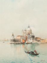 Emanuele Brugnoli (Bologna 1859-Venezia 1944) - Venice, Punta della Dogana with the Basilica della