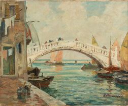 Eugenio Bonivento (Chioggia 1880-Milano 1956) - On the Venetian bridge