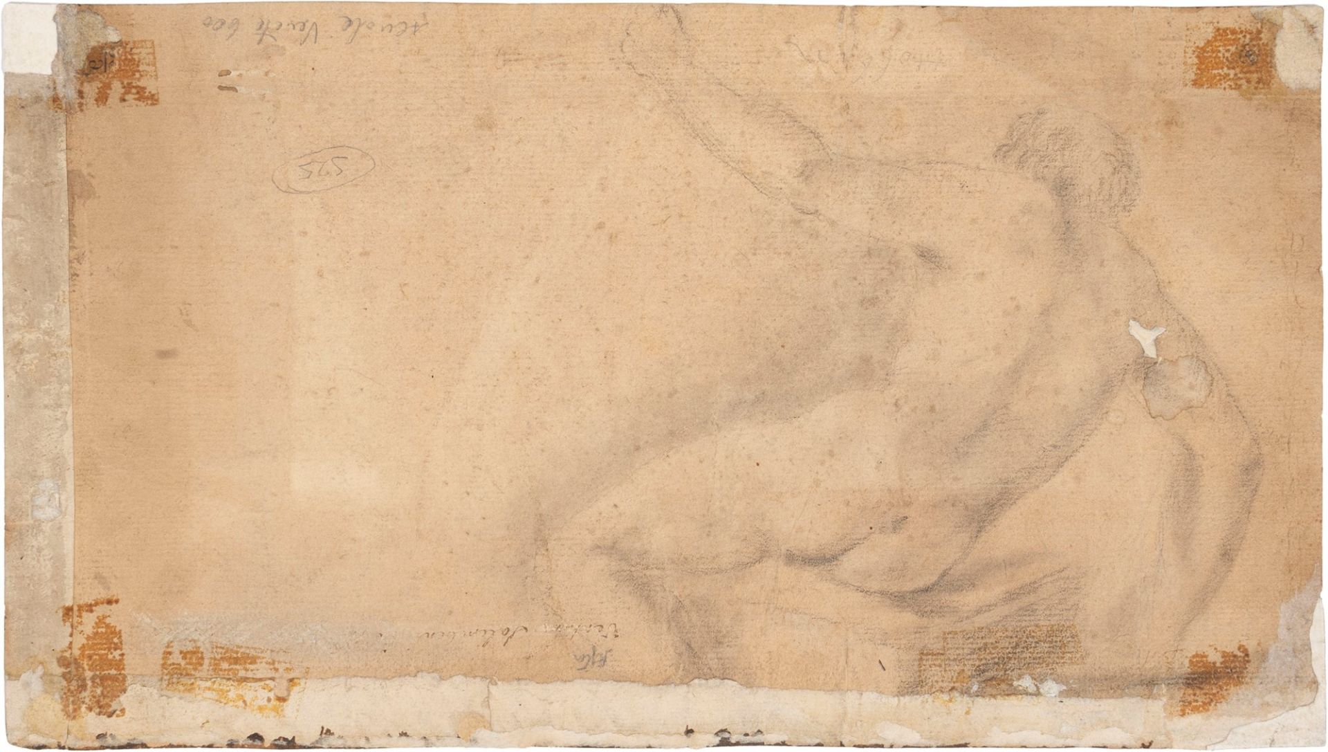 Tuscan School, XVII century - Saint Catherine of Siena among Saints (recto); Study of a male figure - Image 2 of 2