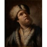 Venetian school, eighteenth century - Half-length portrait of a young man with fur hat and blue tail