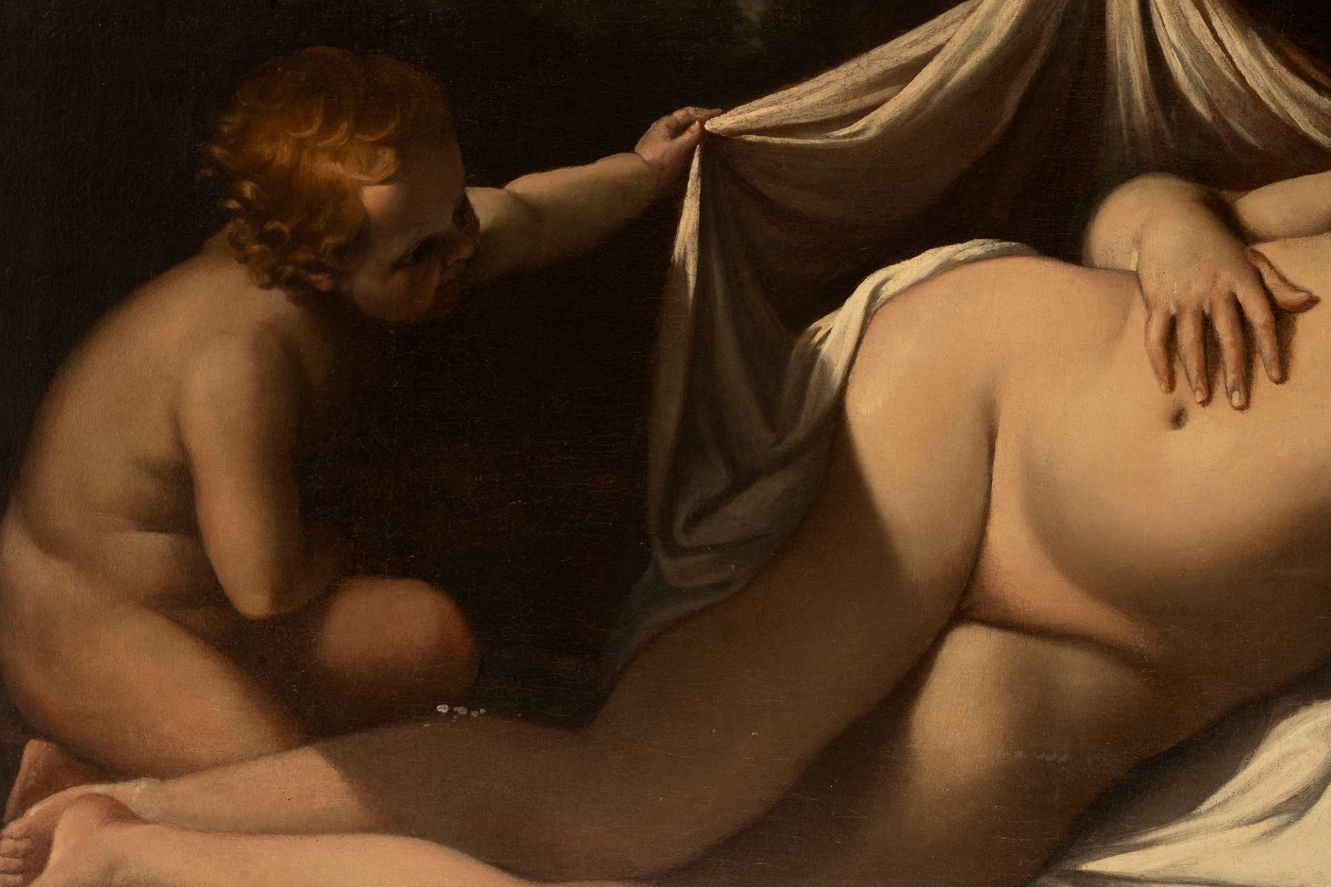 Attributed to Giovanni Lanfranco (Parma, 1582 – Rome, 1647) - Sleeping Venus with two cupids - Image 4 of 5