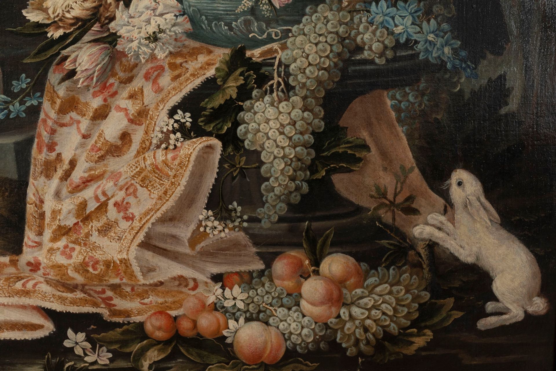 Lombard School, XVIII century - Flowers and fruit in an Italian garden with bunnies and parrots - Image 4 of 8