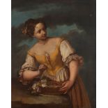 School of Northern Italy, XVIII century - Young woman with flowers in a wicker basket