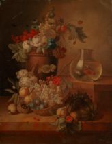 Italian school, in the ways of Abraham Brueghel - Fruit, flowers in a vase and goldfish