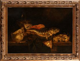 Flemish School, XVIII century - Fishes with crab on a table