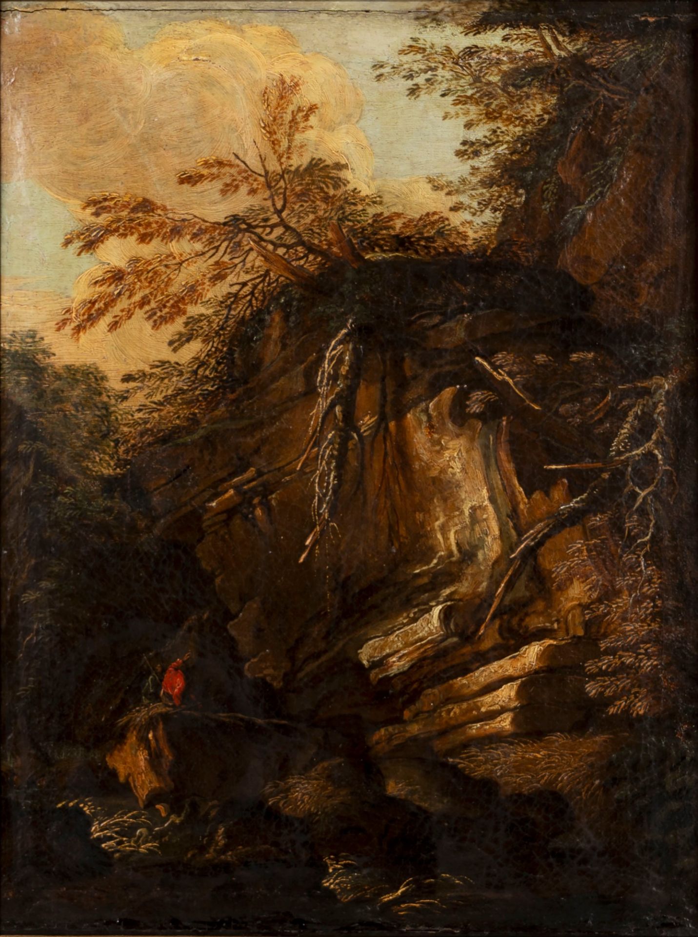 Neapolitan school, XVII century - Rock landscape with figures
