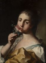 School of Northern Italy, XVIII century - Portrait of girl with rose in hand