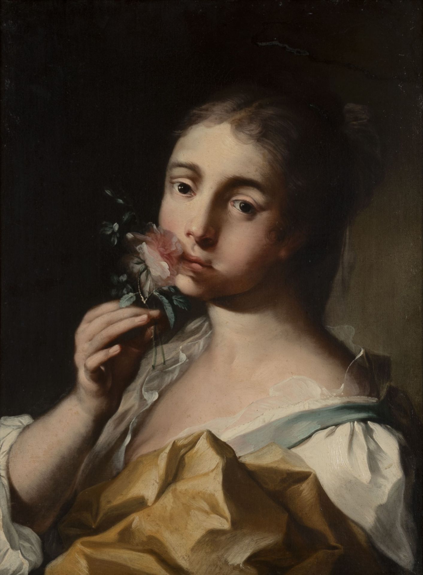 School of Northern Italy, XVIII century - Portrait of girl with rose in hand