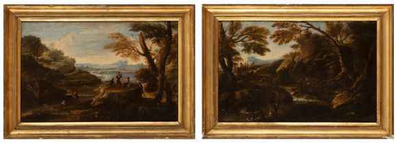 Neapolitan school, XVII century - Two landscapes with figures