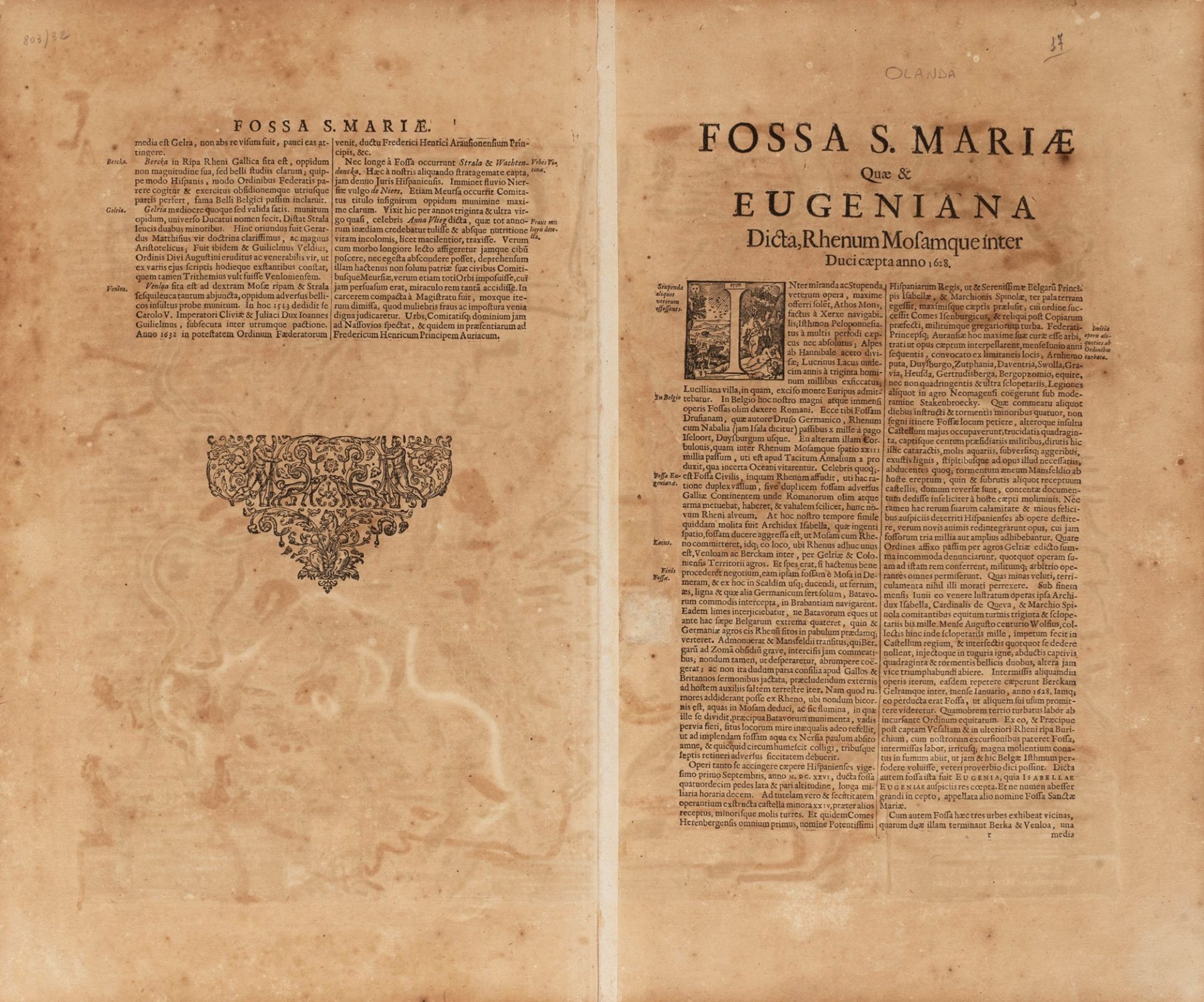 Germany - Hondius, Henricus - Fossa Eugeniana quae a Rheno AD Mosam duci coepta est, Anno MDCXXVII d - Image 2 of 2