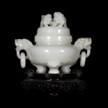 A FINE WHITE TRIP POD CENSER AND COVER, China, Qing dynasty, 19th century