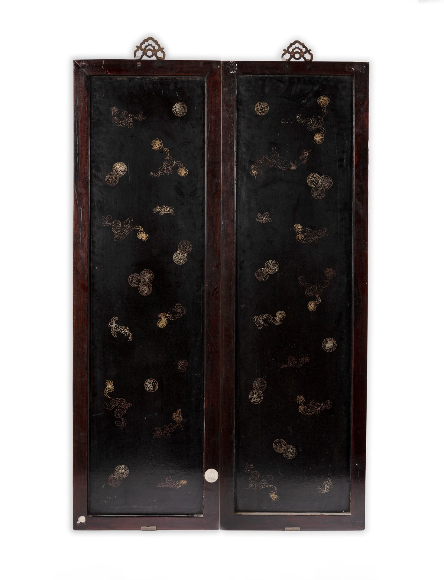 A PAIR OF LACQUERED WOOD PANELS AND JADE CARVINGS, China, early 20th century - Image 2 of 2