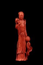 ☼A CARVED CORAL FIGURE OF A LADY, China, Qing Dynasty, late 19th century