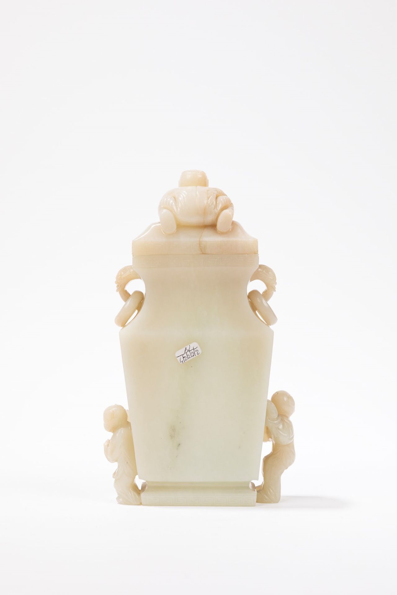 A WHITE JADE CARVED BOYS VASE AND COVER, China, Qing dynasty, 19th century - Image 2 of 7
