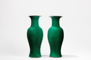 TWO APPLE GREEN PORCELAIN VASES, China, late 19th century / early 20th century