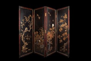 A LACQUERED WOODEN SCREEN, Japan, Meiji period (1868-1912)