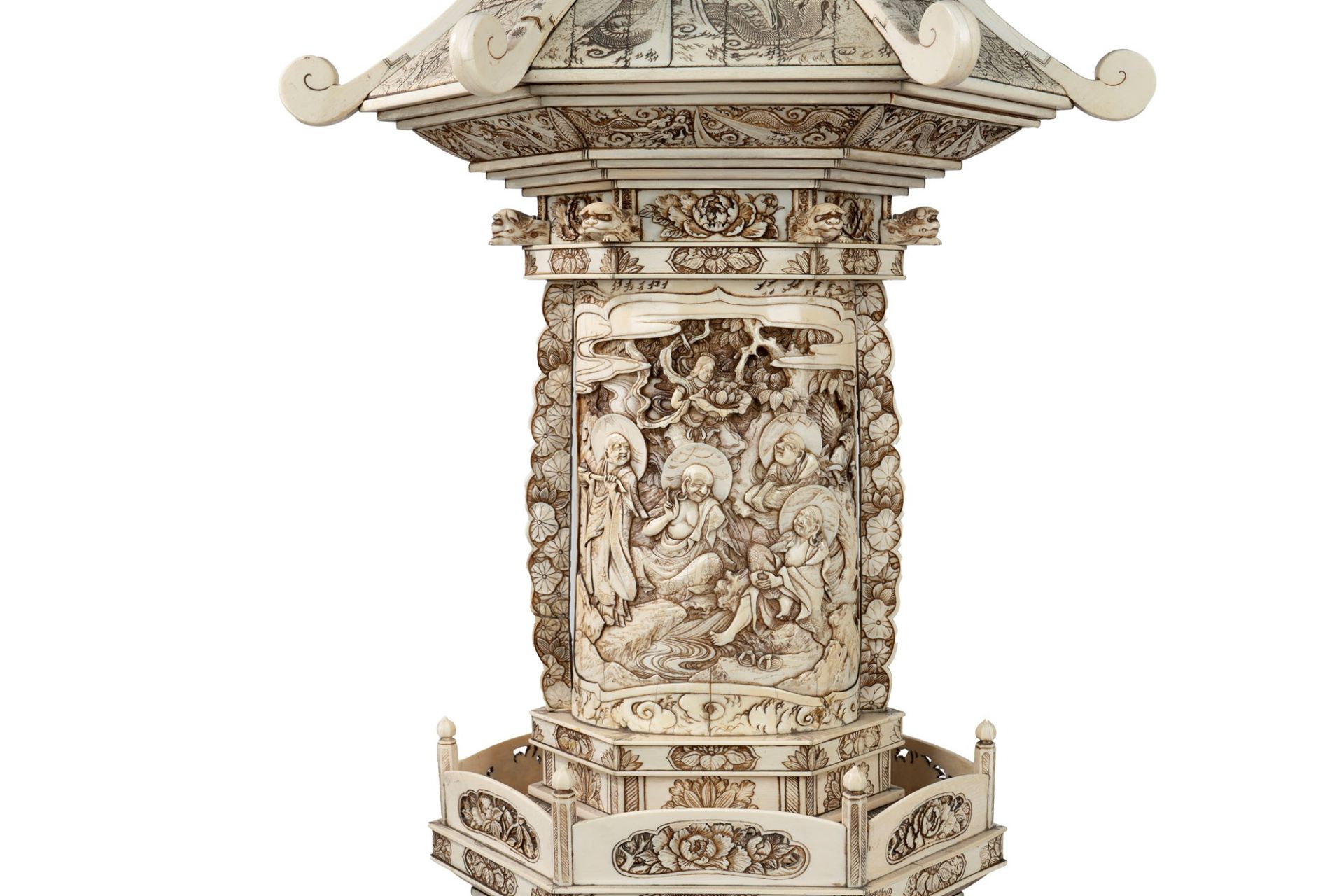 AN IMPORTANT IVORY PAGODA, Japan, Meiji period (1868-1912) - Image 6 of 9