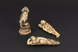 ☼TWO IVORY OKIMONO AND A NETSUKE, Japan, 19th century