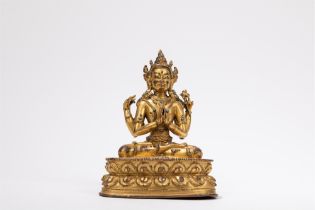 A GILT-BRONZE FIGURE OF AVALOKITESVARA, Tibet, 17th / 18th century