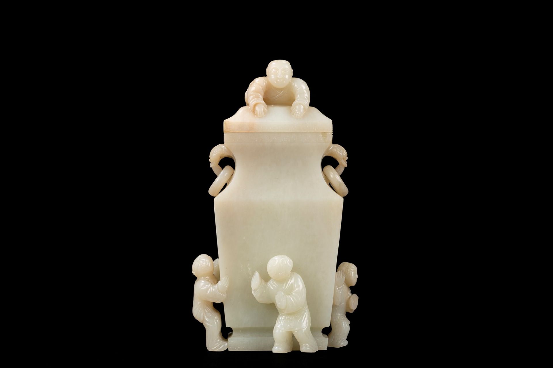 A WHITE JADE CARVED BOYS VASE AND COVER, China, Qing dynasty, 19th century - Image 7 of 7