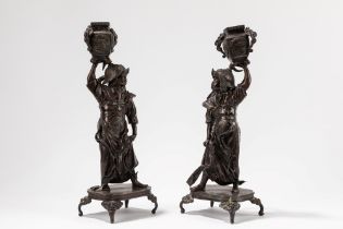 A PAIR OF BRONZE CANDLESTICKS, Japan, Meiji period (1868-1912)