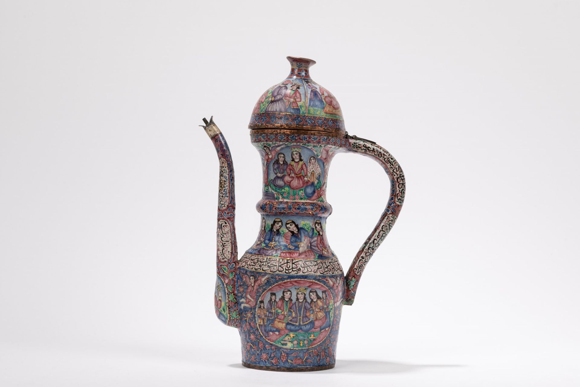 A QAJAR ENAMELLED LIDDED COPPER COFFEE POT, Iran, second half of 19th century - Image 2 of 2