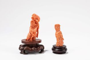 ☼TWO CORAL FIGURES, China, first half 20th century