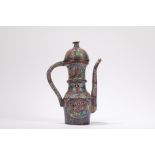 A QAJAR ENAMELLED LIDDED COPPER COFFEE POT, Iran, second half of 19th century