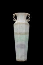 A TWO TONE JADEITE OCTAGONAL FORM VASE, China, late 19th / early 20th century